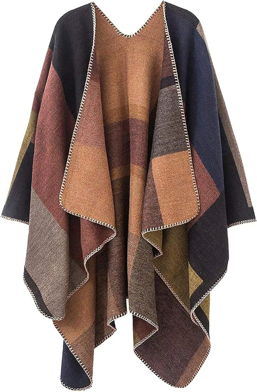 Women's Shawl Wraps Open Front Travel Poncho Cape Warm Oversized Plaid Sweaters Casual Cardigan Shawls