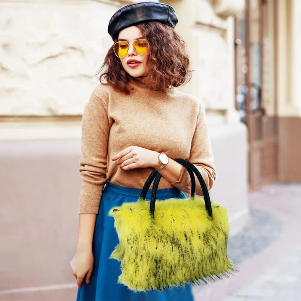 Women's Shoulder Handbags Faux Fur Tote Bag Fluffy Handbags Winter Handbag Boots Set Plush Tote Bag Mid Calf Boots, Red 39
