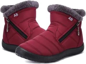 Womens Snow Boots Winter Fur Lined Ankle Boots Ladies Side Zipper Warm Lightweight Booties Outdoor Anti-Slip Girls Walking Boots