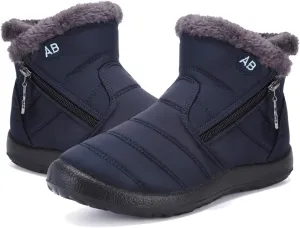Womens Snow Boots Winter Fur Lined Ankle Boots Ladies Side Zipper Warm Lightweight Booties Outdoor Anti-Slip Girls Walking Boots