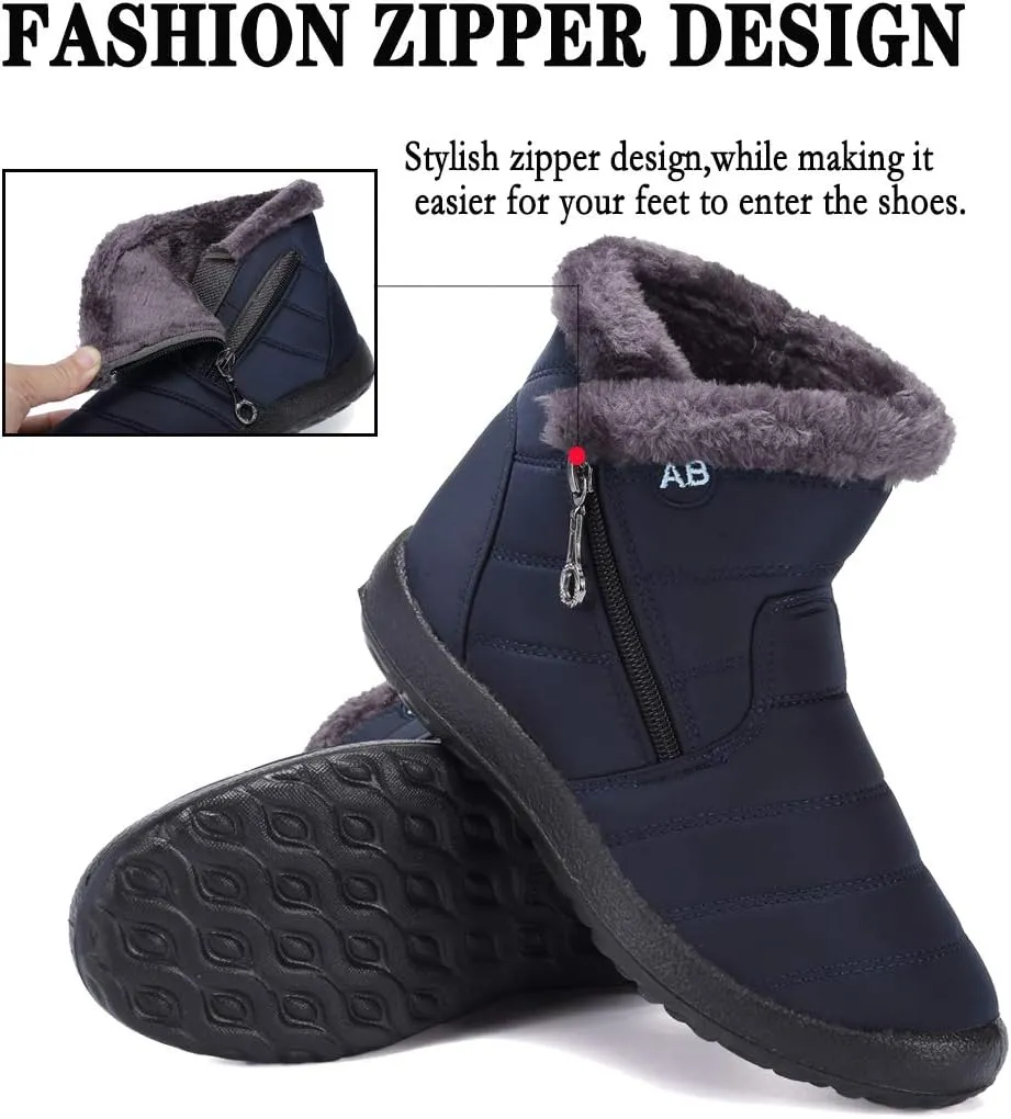 Womens Snow Boots Winter Fur Lined Ankle Boots Ladies Side Zipper Warm Lightweight Booties Outdoor Anti-Slip Girls Walking Boots