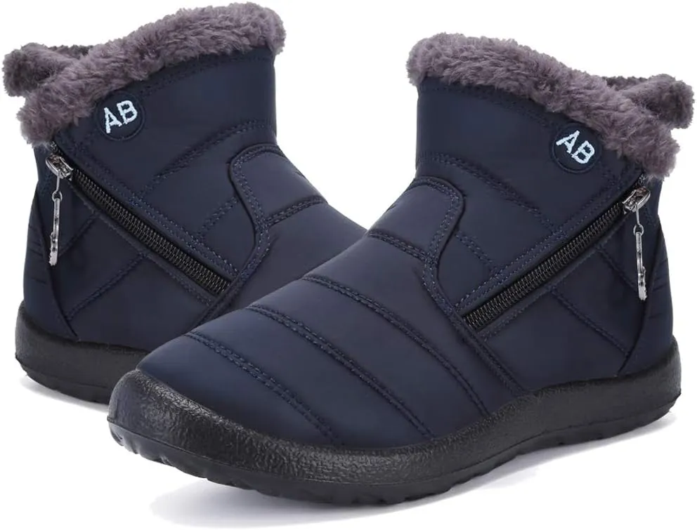 Womens Snow Boots Winter Fur Lined Ankle Boots Ladies Side Zipper Warm Lightweight Booties Outdoor Anti-Slip Girls Walking Boots