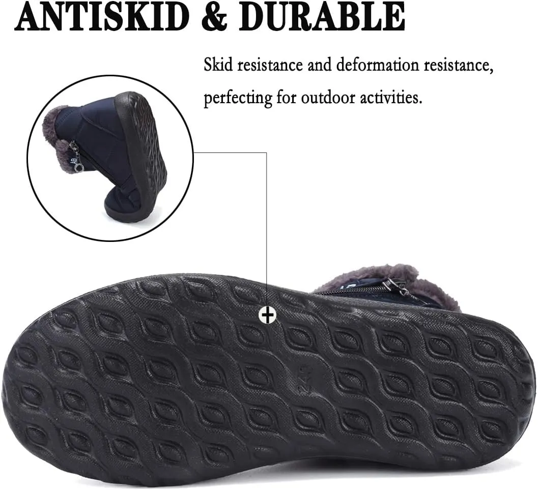 Womens Snow Boots Winter Fur Lined Ankle Boots Ladies Side Zipper Warm Lightweight Booties Outdoor Anti-Slip Girls Walking Boots