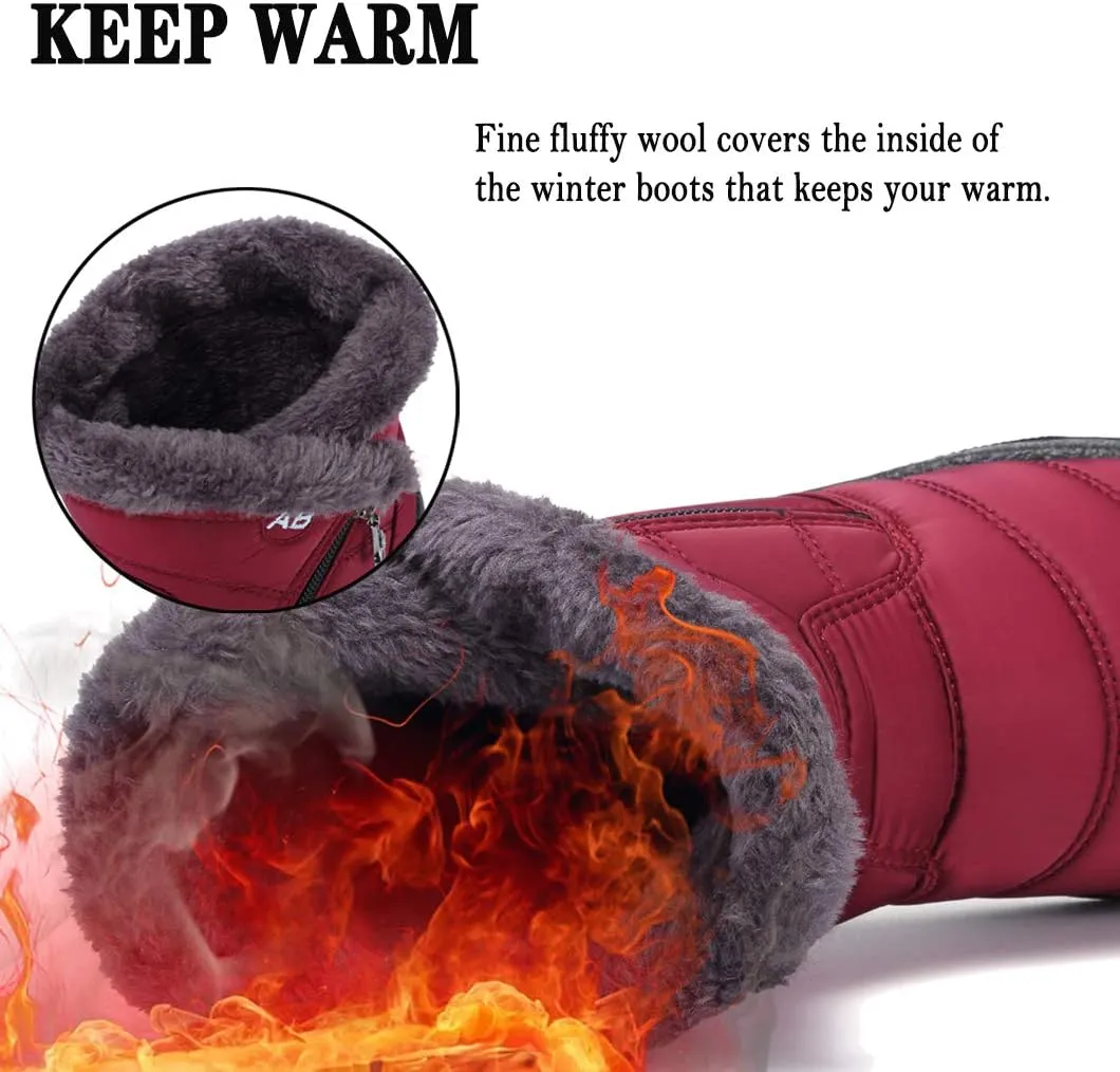 Womens Snow Boots Winter Fur Lined Ankle Boots Ladies Side Zipper Warm Lightweight Booties Outdoor Anti-Slip Girls Walking Boots