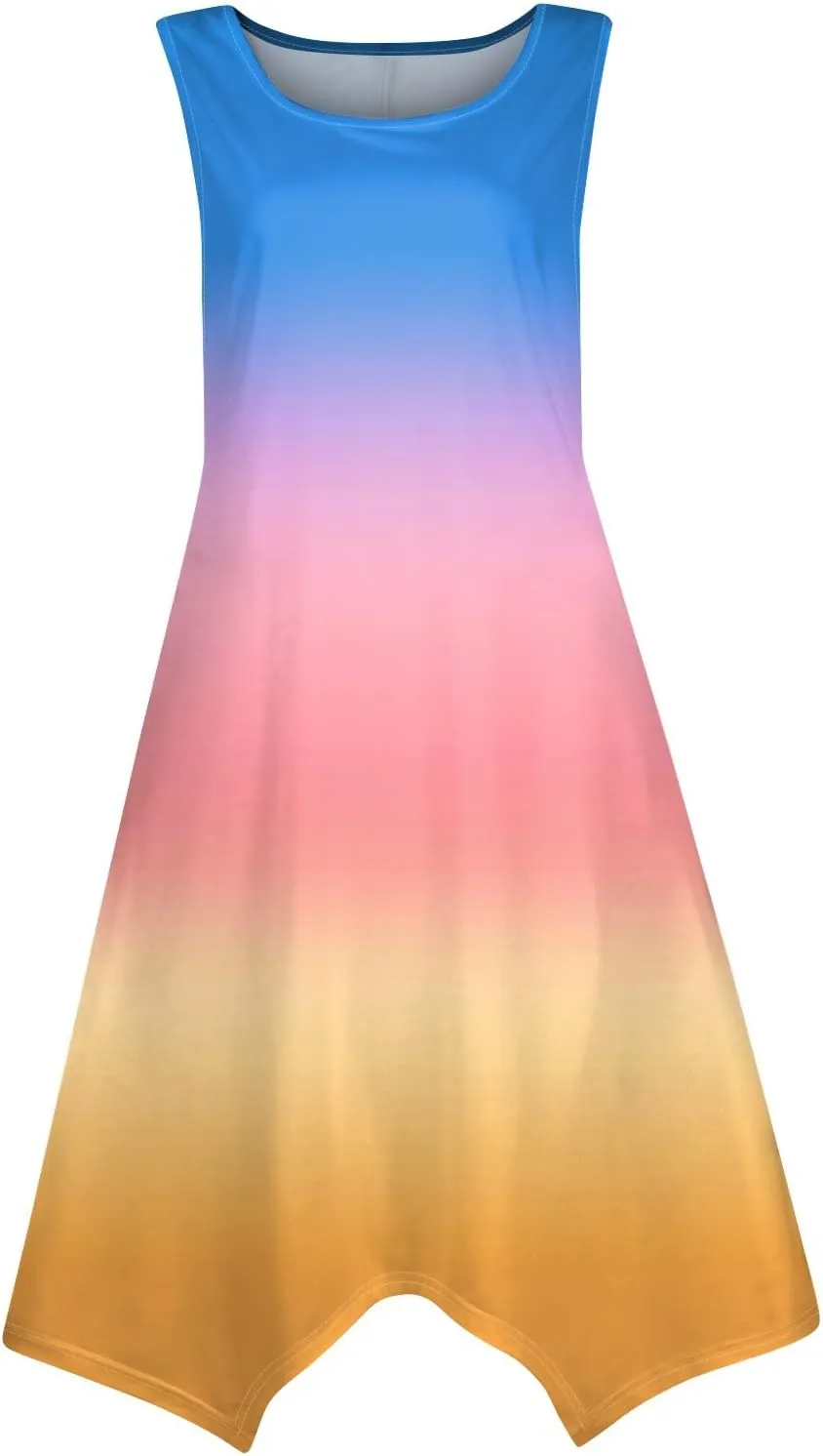 Women's Spring Dresses Round Neck Sleeveless Tank Dress Gradient Irregular Hem Midi Sundress 2025 Casual, S-2XL
