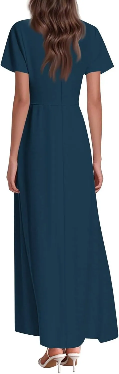 Women's Spring Summer V-Neck Ruffle Short Sleeve Casual Solid Aline Swing Sun Dresses, XS-2XL
