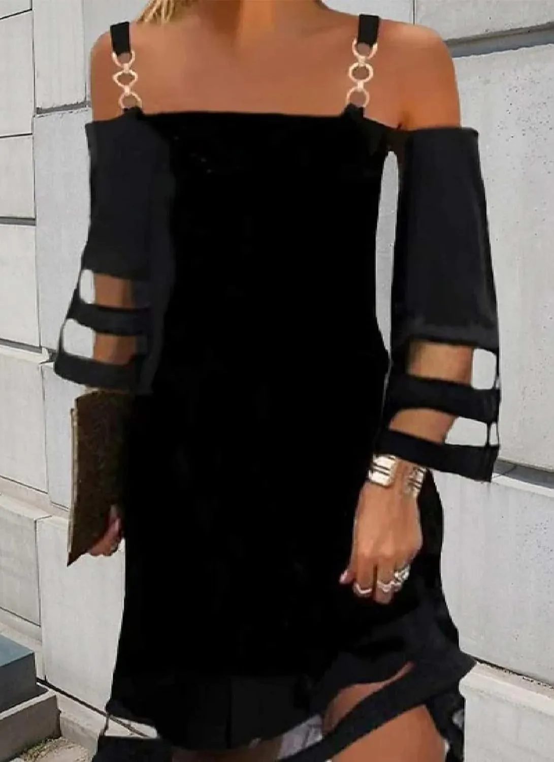Womens Sultry Off Shoulder Cutout Mini Dress Short 3/4 Sleeve Shift Casual Sundress Beach Summer Cocktail Dress