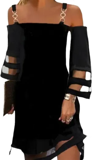 Womens Sultry Off Shoulder Cutout Mini Dress Short 3/4 Sleeve Shift Casual Sundress Beach Summer Cocktail Dress