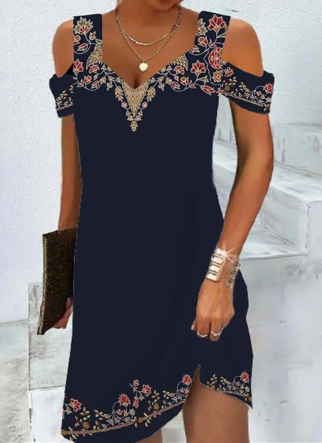 Women's Summer Off Shoulder Floral Mini Dress V-Neck Formal Sleeveless Wedding Cocktail Shift Dresses