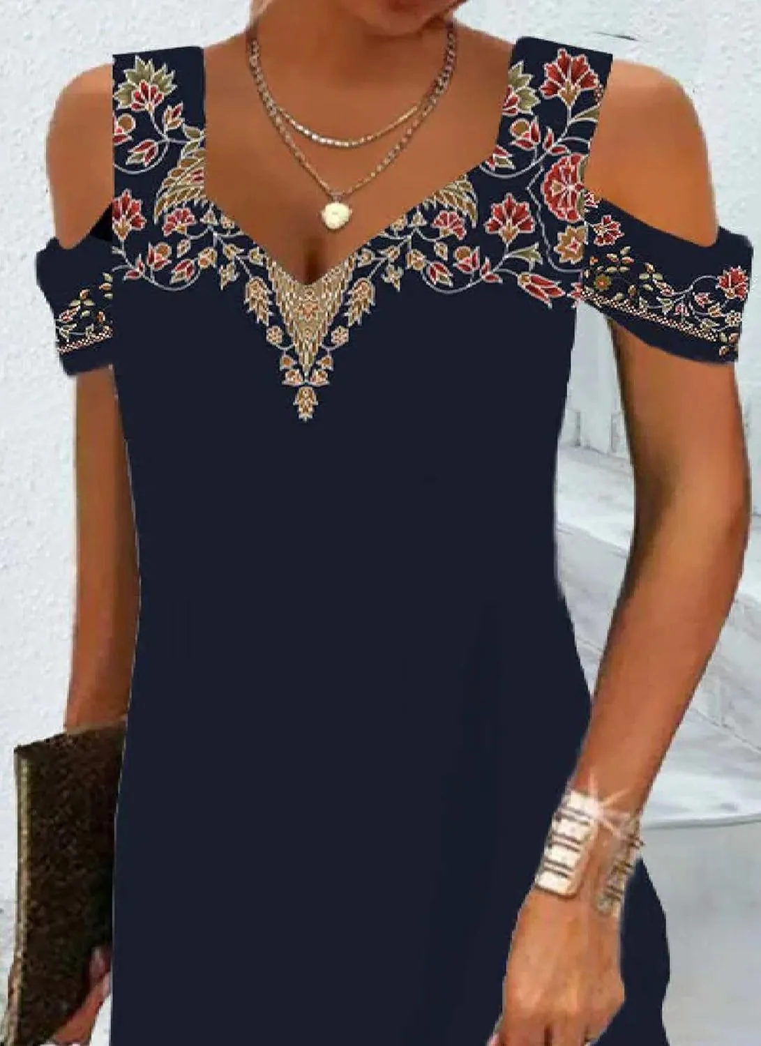 Women's Summer Off Shoulder Floral Mini Dress V-Neck Formal Sleeveless Wedding Cocktail Shift Dresses