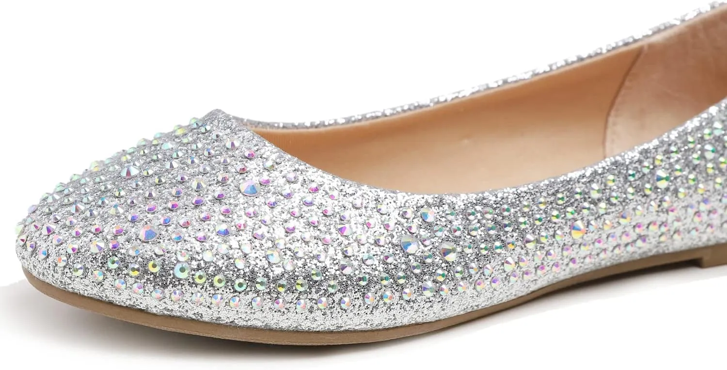 Women's Super Sparkle Bling Party Ballets Wedding Bridal Shiny Dress Flats Rhinestone