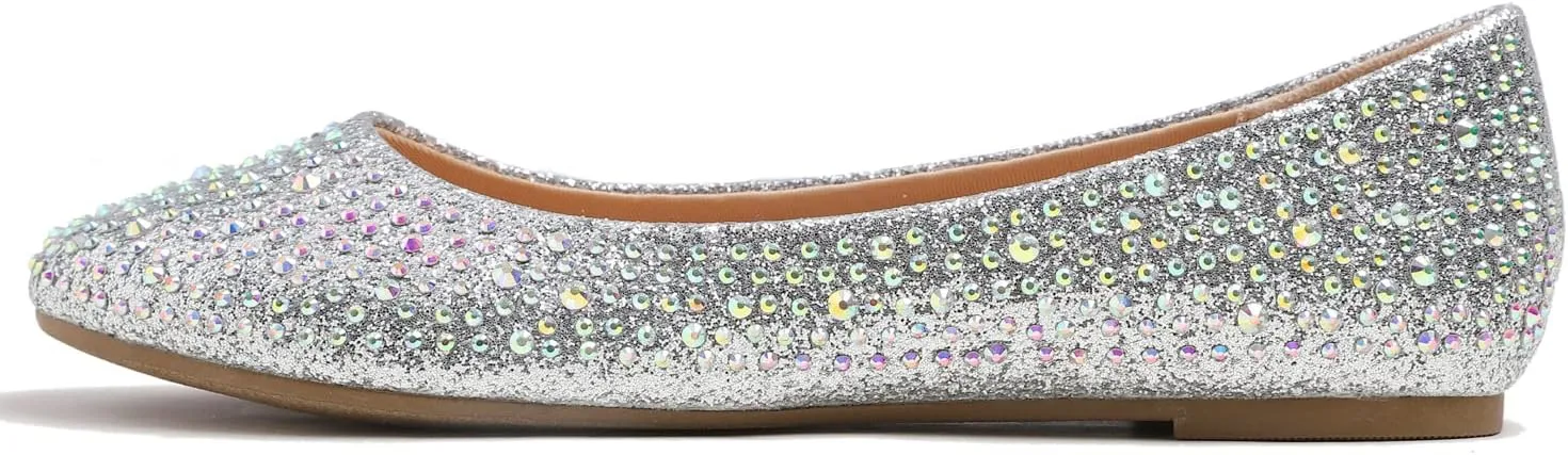 Women's Super Sparkle Bling Party Ballets Wedding Bridal Shiny Dress Flats Rhinestone