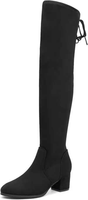 Women's Thigh High Boots Over the Knee Chunky Heel Fashion Sexy Long Boots with Zipper