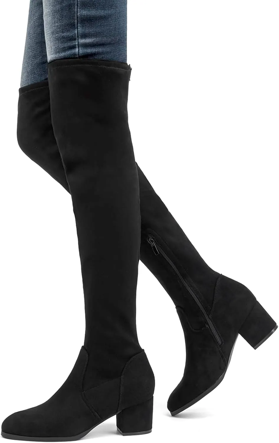 Women's Thigh High Boots Over the Knee Chunky Heel Fashion Sexy Long Boots with Zipper