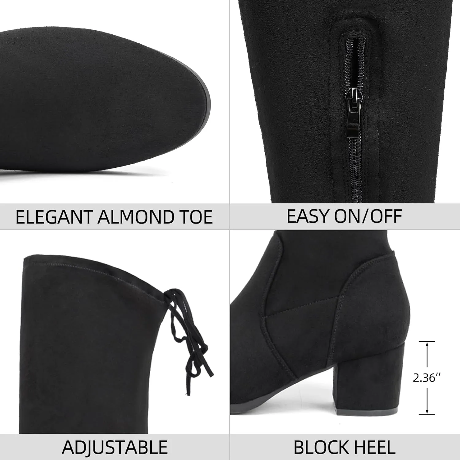 Women's Thigh High Boots Over the Knee Chunky Heel Fashion Sexy Long Boots with Zipper
