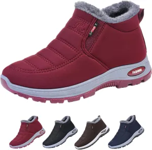 Women's Warm Sheepskin-Lined Boots, Winter Ankle Slip on Short Snow Fur Lined Boots, Unisex