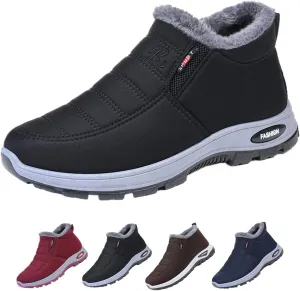 Women's Warm Sheepskin-Lined Boots, Winter Ankle Slip on Short Snow Fur Lined Boots, Unisex