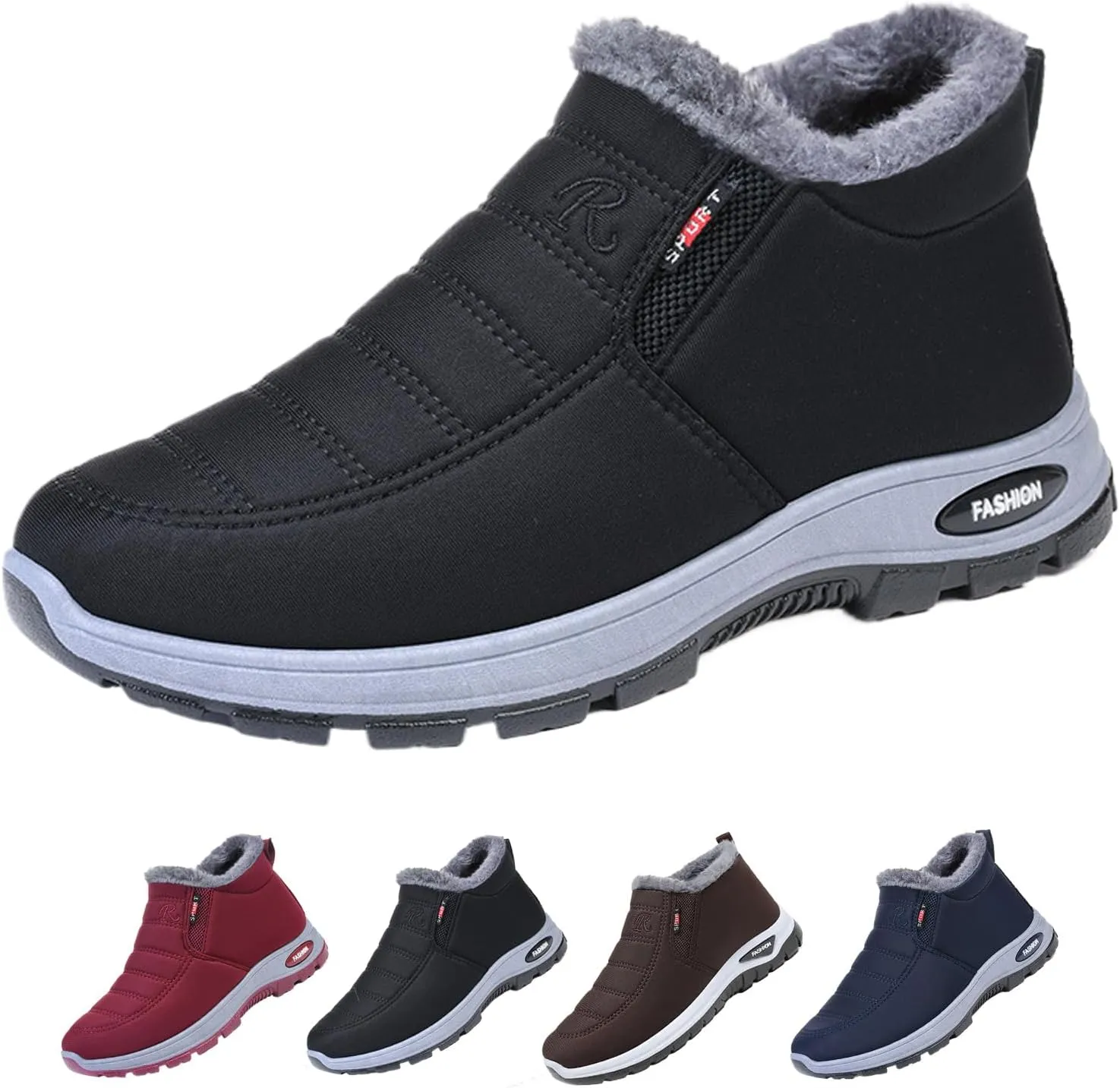 Women's Warm Sheepskin-Lined Boots, Winter Ankle Slip on Short Snow Fur Lined Boots, Unisex