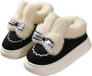 Women's Winter Short Bootie Slippers Cute Rabbit Warm Non-Slip House Shoes Plush Lining Home Slipper Bunny Boots Indoor Outdoor