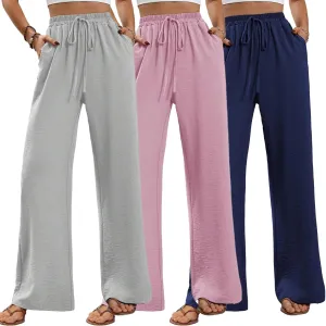 WOWULOVELY Women's High Waisted Wide Leg Long Pants Palazzo Casual Trousers with Pockets