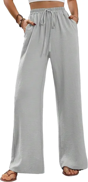 WOWULOVELY Women's High Waisted Wide Leg Long Pants Palazzo Casual Trousers with Pockets
