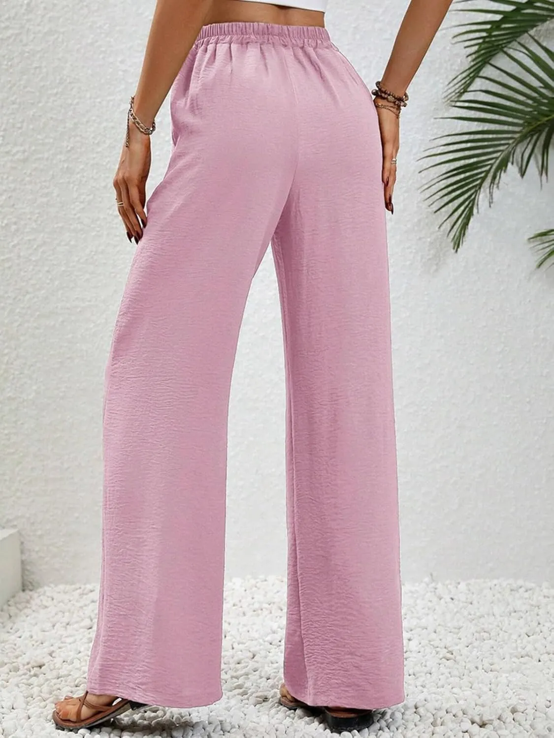 WOWULOVELY Women's High Waisted Wide Leg Long Pants Palazzo Casual Trousers with Pockets