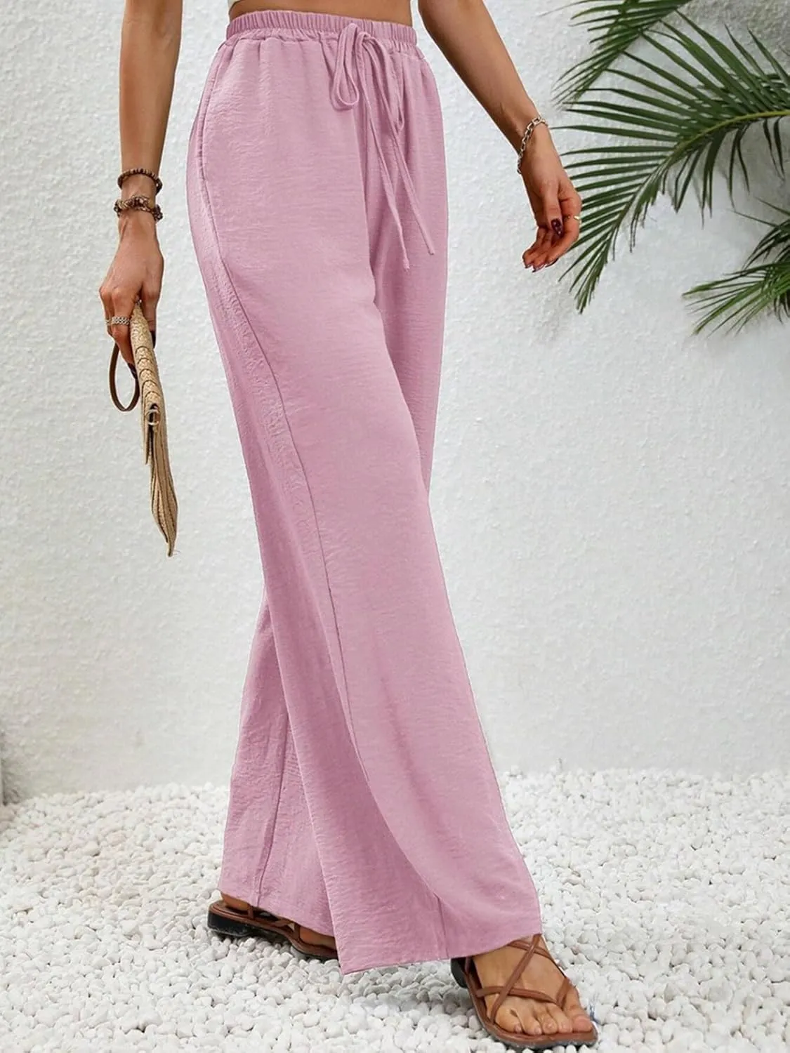 WOWULOVELY Women's High Waisted Wide Leg Long Pants Palazzo Casual Trousers with Pockets