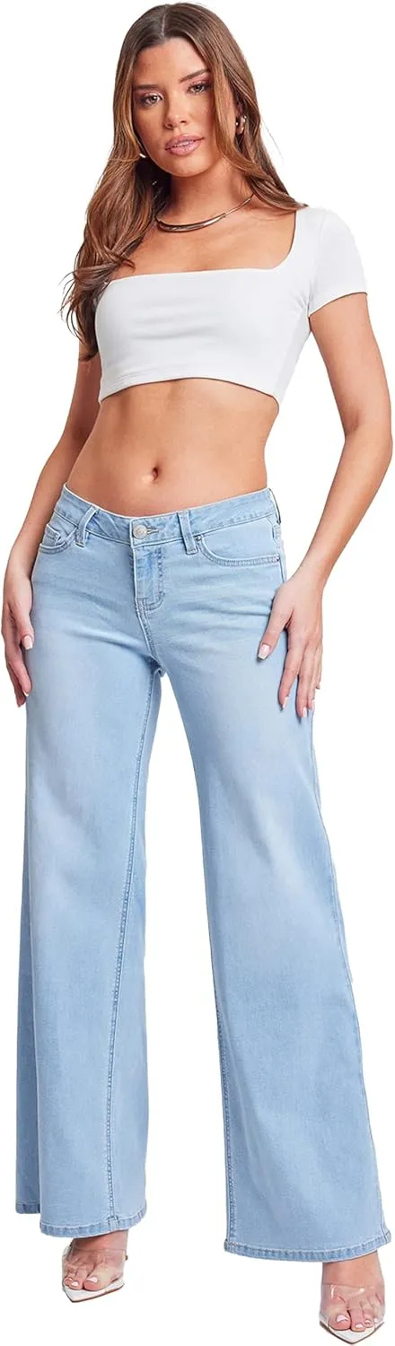 YMI Women's Essential Low Rise Wide Leg Jeans