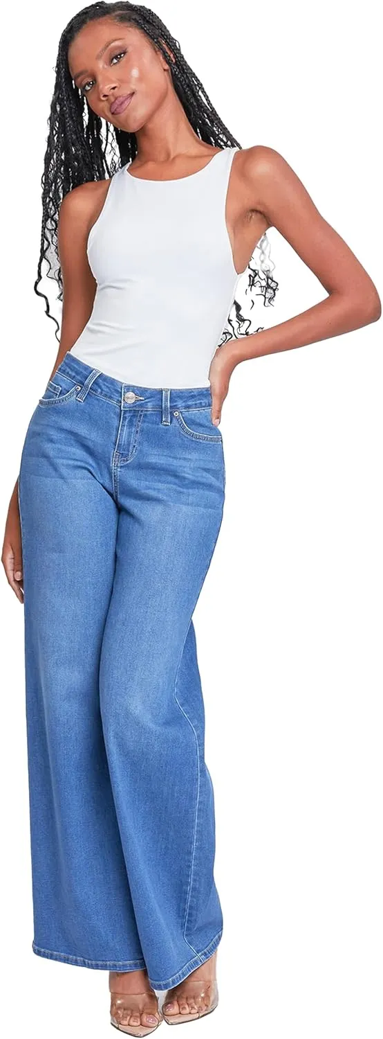 YMI Women's Essential Low Rise Wide Leg Jeans