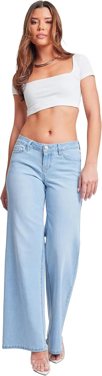 YMI Women's Essential Low Rise Wide Leg Jeans