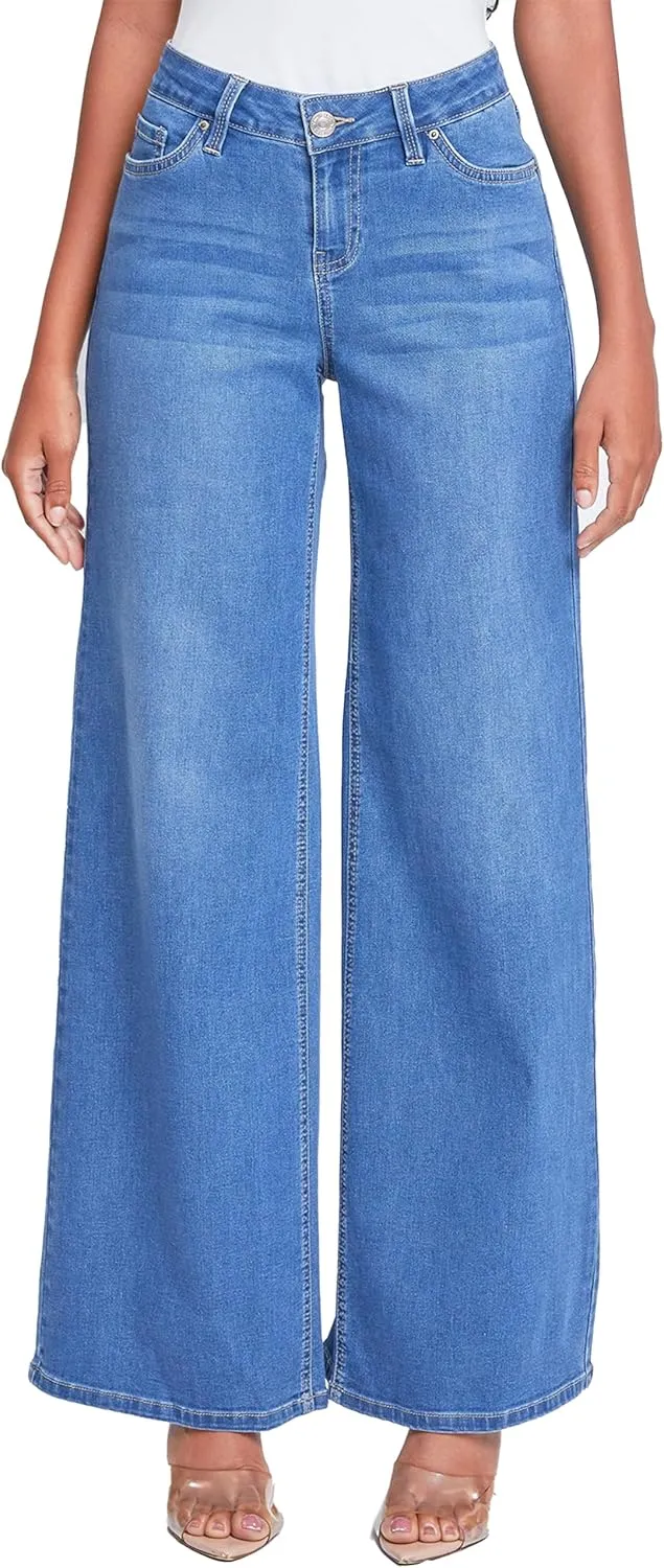YMI Women's Essential Low Rise Wide Leg Jeans