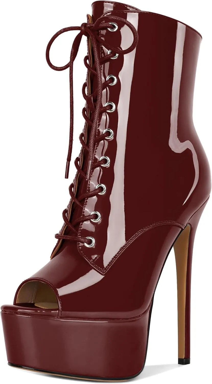 YODEKS Women Ankle Boots Platform Stiletto Heel Boots Peep Toe Booties Side Zipper 6'' Sexy Boots For Club Dance Size 6-12