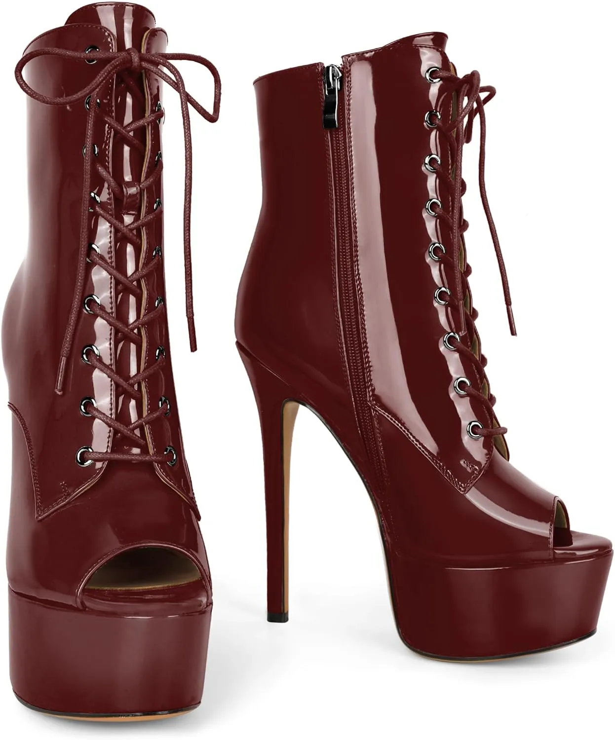 YODEKS Women Ankle Boots Platform Stiletto Heel Boots Peep Toe Booties Side Zipper 6'' Sexy Boots For Club Dance Size 6-12