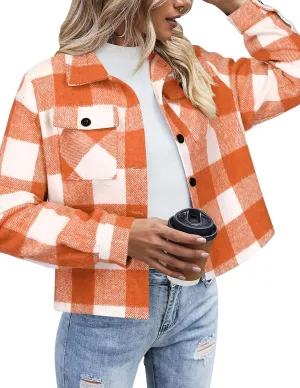 Zeagoo Flannels for Women Cropped Shacket Jacket Fashion Plaid Button Down Shirt 2025 Fall Coat Tops