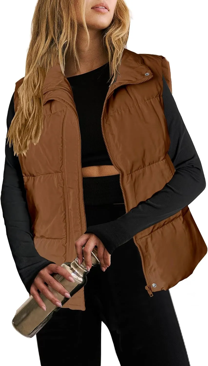 Zeagoo Women Puffer Vest Lightweight Stand Collar Sleeveless Winter Warm Zip Up Padded Outerwear Jackets with Pockets S-XXL
