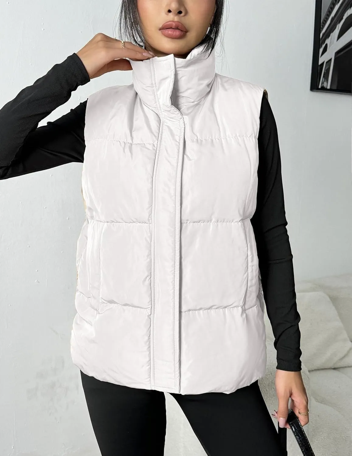 Zeagoo Women Puffer Vest Lightweight Stand Collar Sleeveless Winter Warm Zip Up Padded Outerwear Jackets with Pockets S-XXL