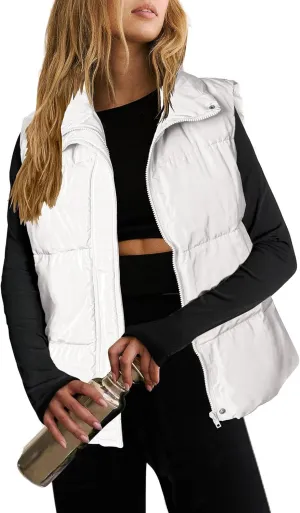 Zeagoo Women Puffer Vest Lightweight Stand Collar Sleeveless Winter Warm Zip Up Padded Outerwear Jackets with Pockets S-XXL