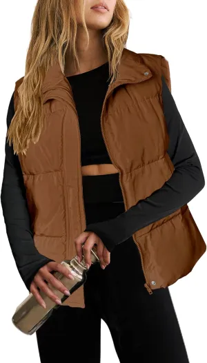 Zeagoo Women Puffer Vest Lightweight Stand Collar Sleeveless Winter Warm Zip Up Padded Outerwear Jackets with Pockets S-XXL