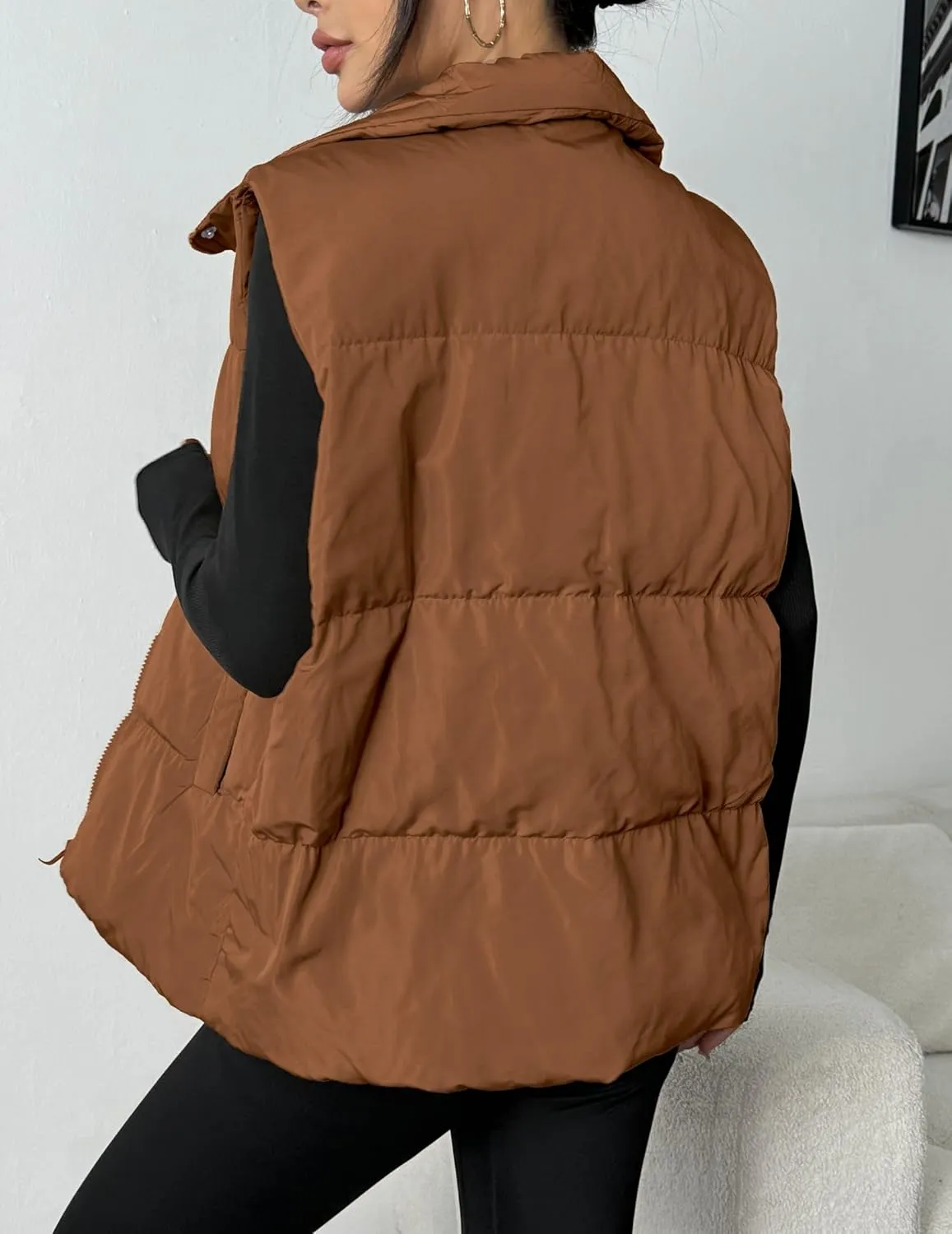 Zeagoo Women Puffer Vest Lightweight Stand Collar Sleeveless Winter Warm Zip Up Padded Outerwear Jackets with Pockets S-XXL