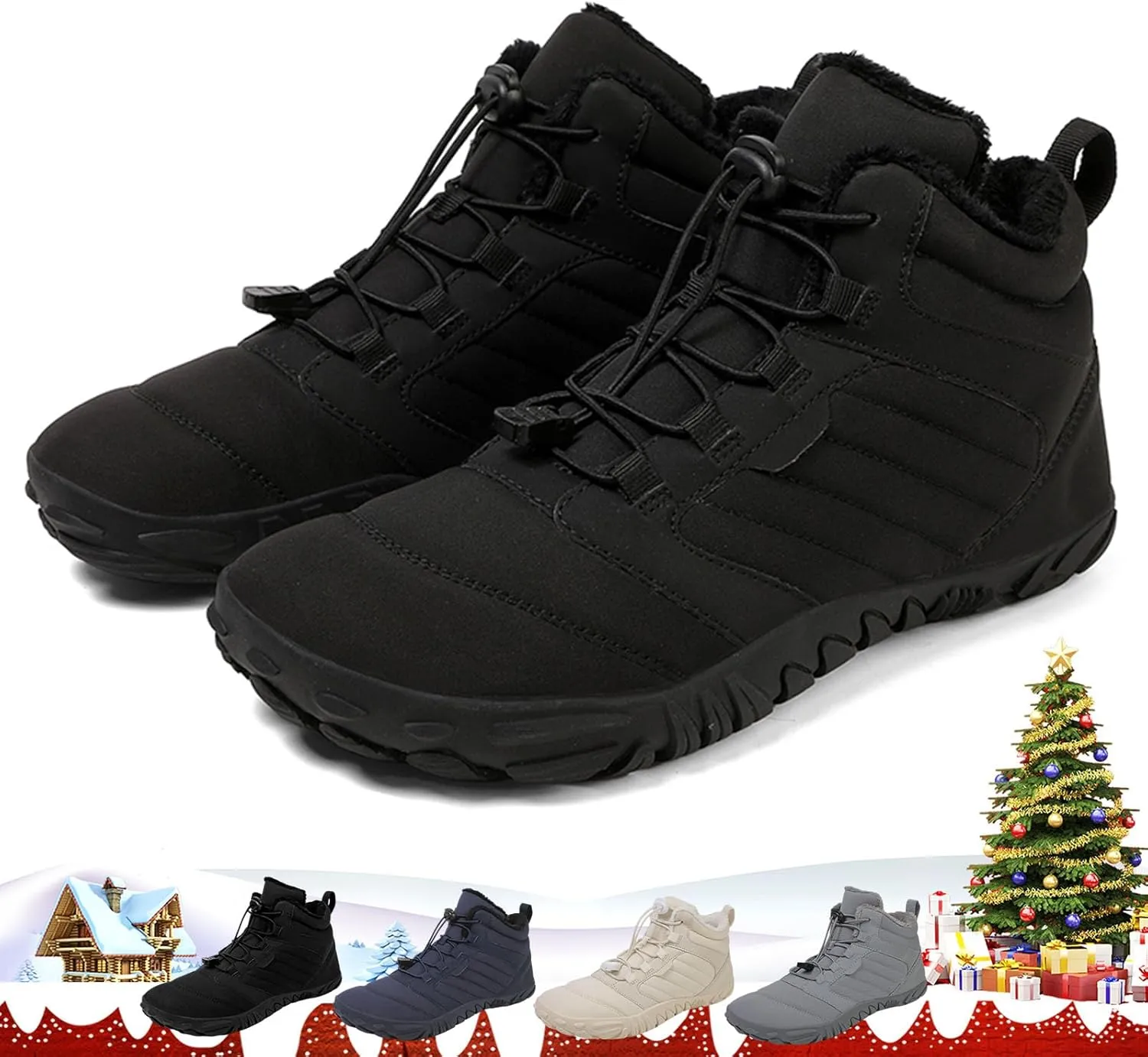 ZJQ 2025 New Winter Footwear Barefoot Shoes Women Men, Wide Toe Hiking Shoes, Non-Slip Waterproof Flexible Outdoor Sneakers