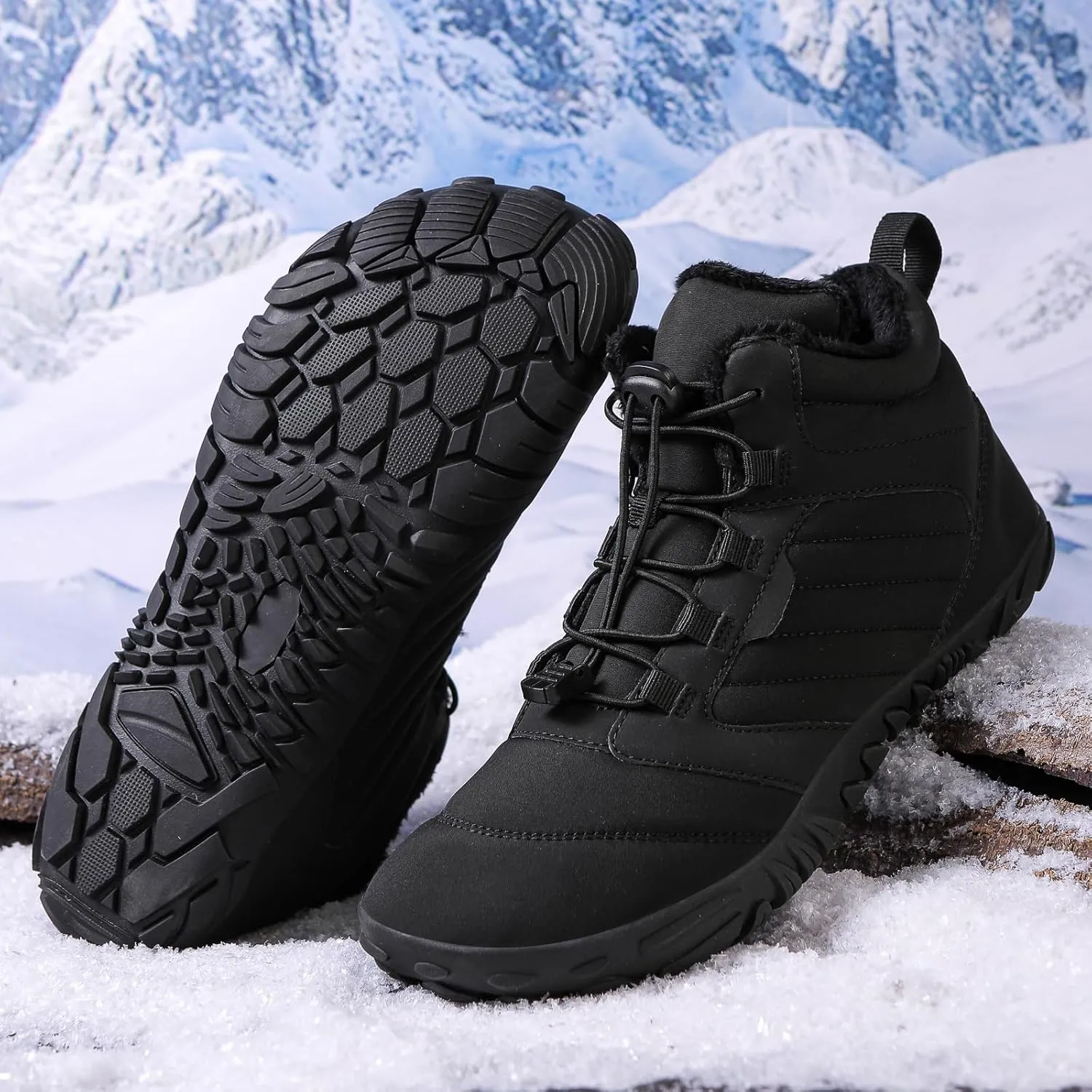 ZJQ 2025 New Winter Footwear Barefoot Shoes Women Men, Wide Toe Hiking Shoes, Non-Slip Waterproof Flexible Outdoor Sneakers