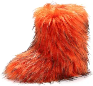 ZVC Women's Faux Fur Boots Furry Snow Boots Comfortable Fluffy Winter Boot Warm Fuzzy Mid-Calf Boot Outdoor Indoor Flat Shoes