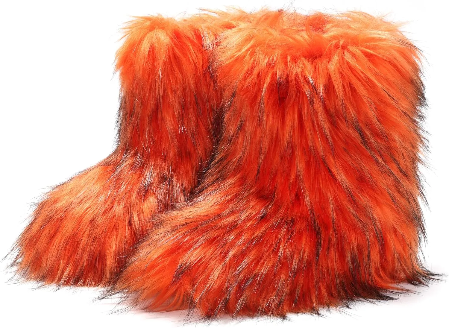 ZVC Women's Faux Fur Boots Furry Snow Boots Comfortable Fluffy Winter Boot Warm Fuzzy Mid-Calf Boot Outdoor Indoor Flat Shoes