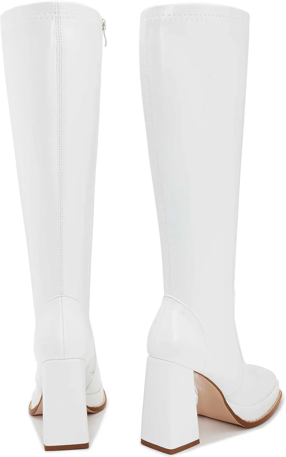 ZXHYZLZ Knee High Gogo Boots 70S For Women Wide Calf Long Tall Square Toe Chunky Boot Women